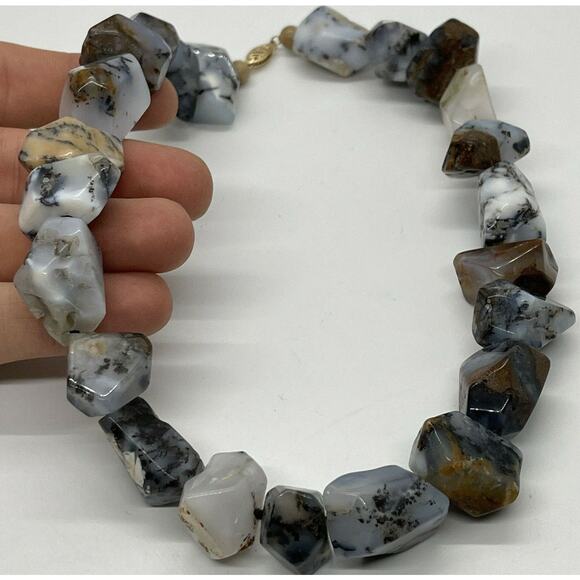 GSJ Signed 144 Grams Chunky Raw Agate Heavy 16" Necklace 14k Statement VTG - Picture 2 of 12